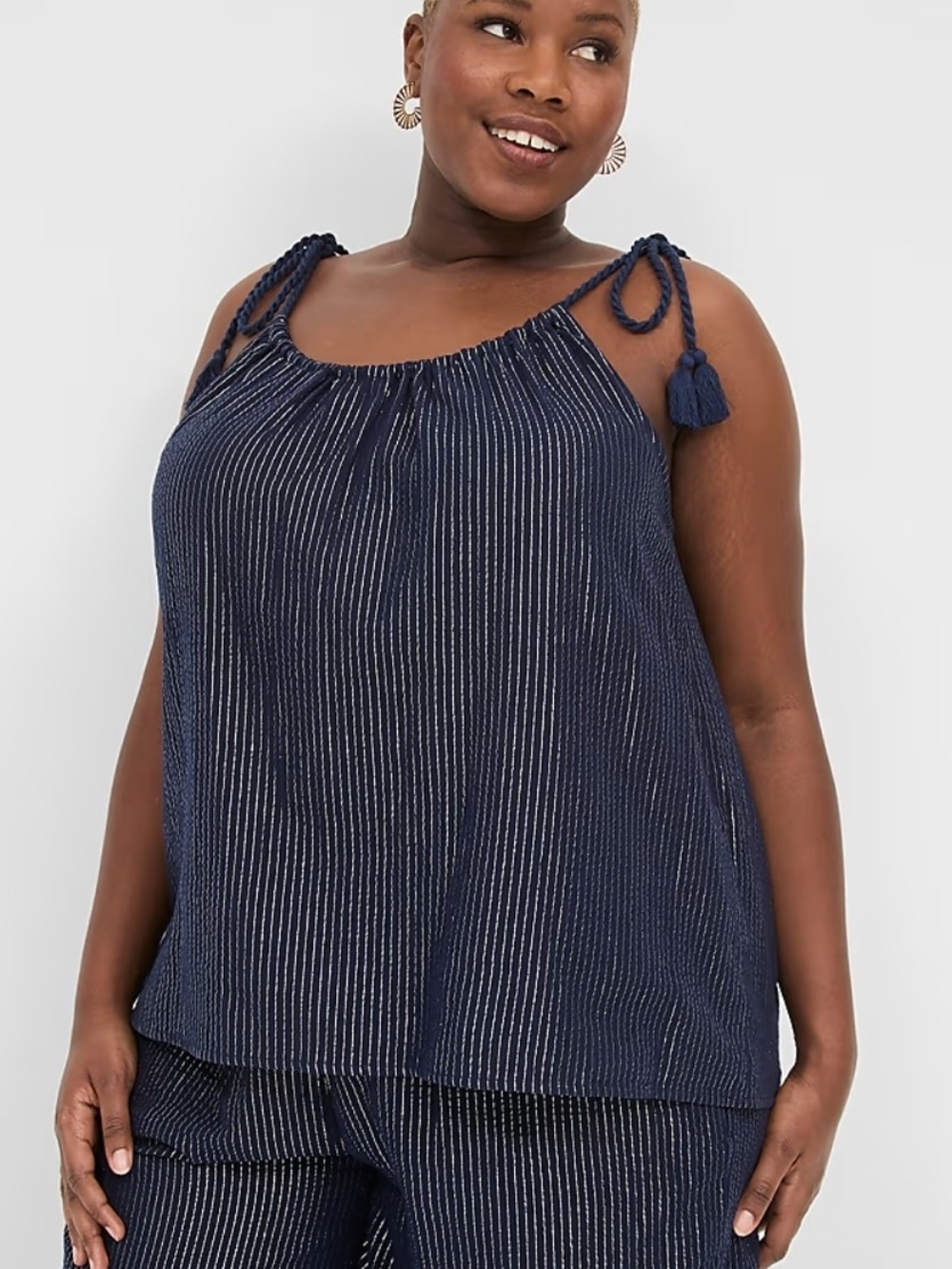 NWT Lane Bryant Navy Striped Metallic-Thread Tank Size 26